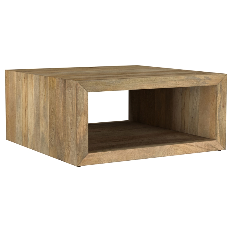 Pemberly Row Square Farmhouse Solid Wood Coffee Table in Natural