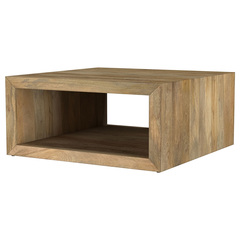 Pemberly Row Square Farmhouse Solid Wood Coffee Table in Natural