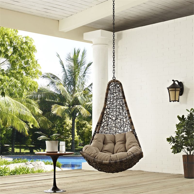 Pemberly Row Steel Rattan Outdoor Patio Swing Chair without Stand in Black/Mocha