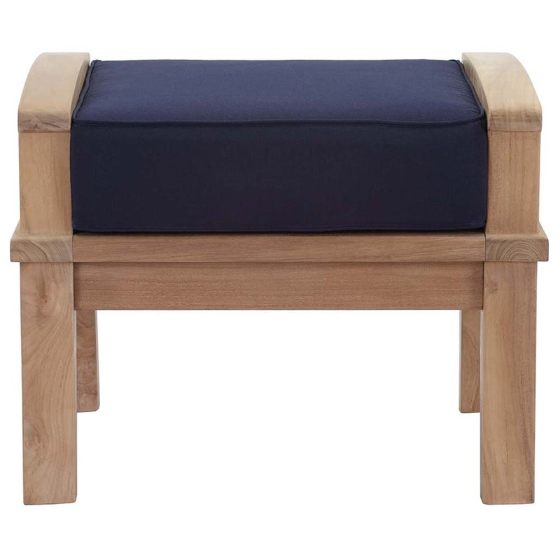 Pemberly Row Contemporary Outdoor Patio Teak Ottoman in Natural Navy