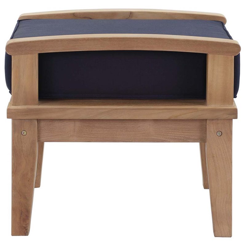 Pemberly Row Contemporary Outdoor Patio Teak Ottoman in Natural Navy