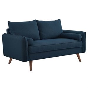 Pemberly Row Modern Fabric Upholstered Loveseat in Walnut/Azure