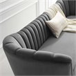 Pemberly Row Vertical Channel Tufted Curved Velvet Sofa in Gray