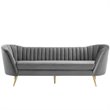Pemberly Row Vertical Channel Tufted Curved Velvet Sofa in Gray