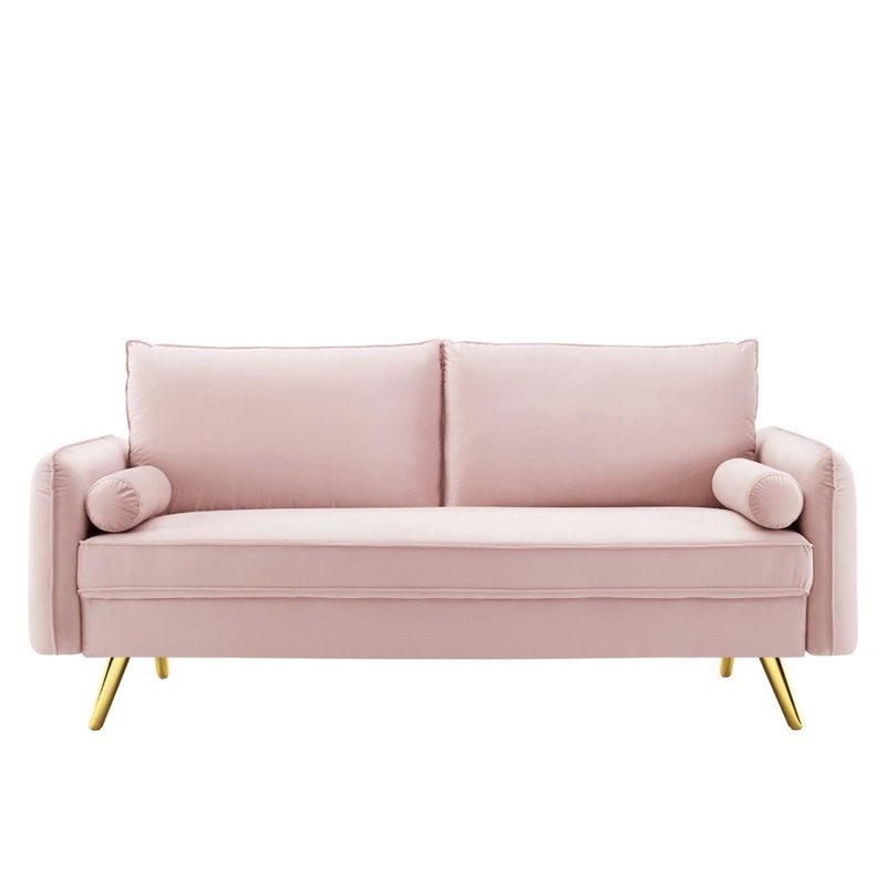 Pemberly Row Modern Performance Velvet & Metal Sofa in Pink/Gold
