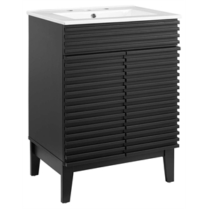 Pemberly Row Contemporary Wood Bathroom Vanity in Black and White