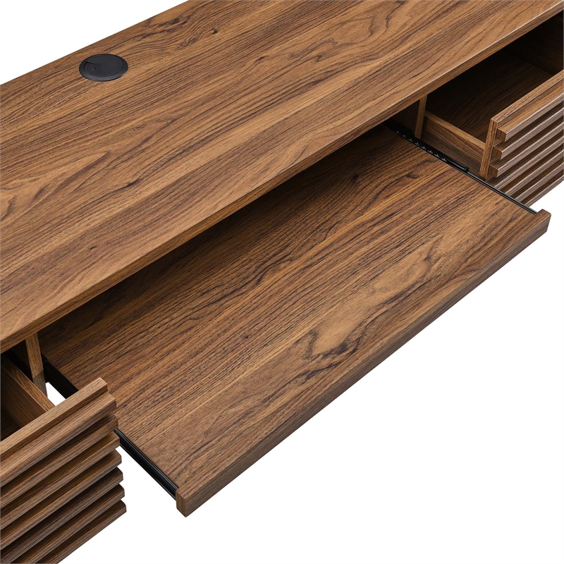 Pemberly Row Wall Mount Particleboard and Wood Office Desk in Walnut