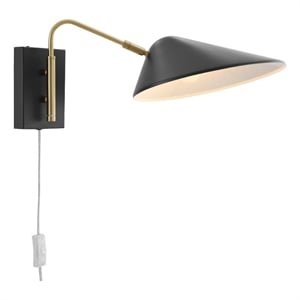 Pemberly Row 7&quot 1-Light Modern Metal Swing Arm Wall Sconce in Black