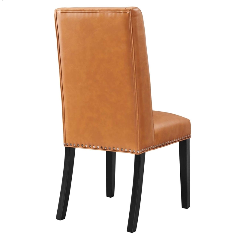 Pemberly Row Solid Wood and Vegan Leather Dining Chair in Tan