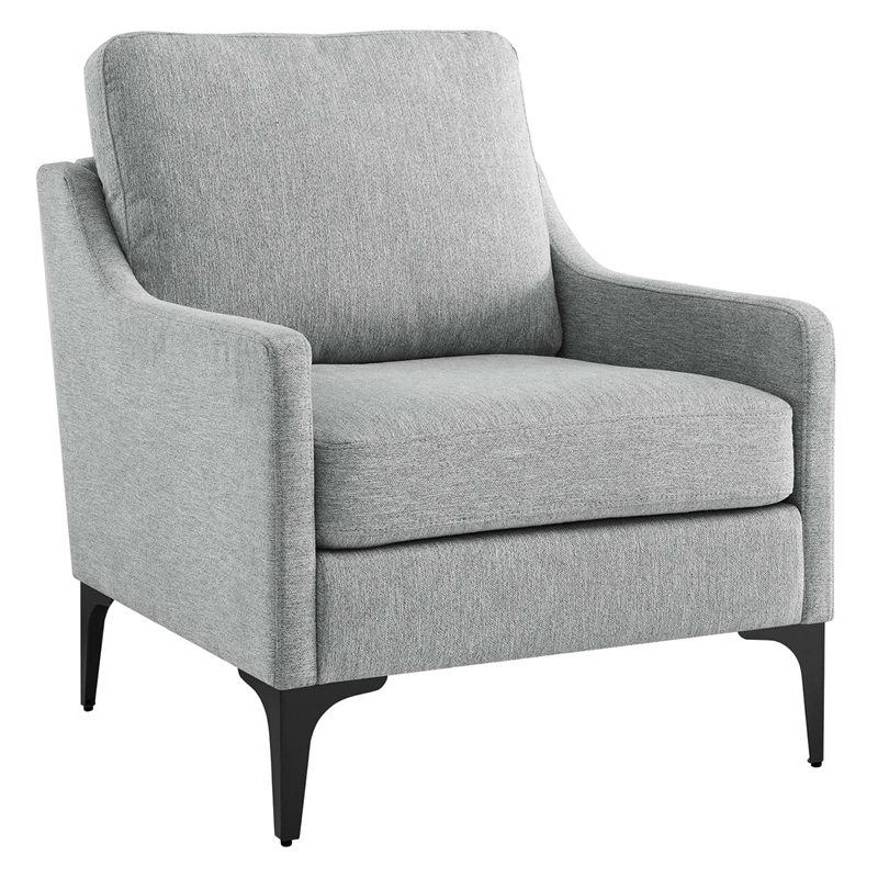Pemberly Row Upholstered Fabric and Metal Armchair in Light Gray