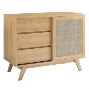 Pemberly Row 40&quot Natural Rattan and MDF Wood Accent Cabinet in Oak