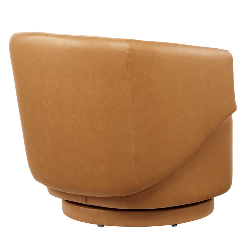 Pemberly Row Upholstered Vegan Faux Leather & Wood Swivel Chair in Tan