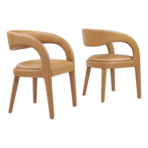 Pemberly Row 20&quot Upholstered Faux Leather Dining Chair in Tan (Set of 2)