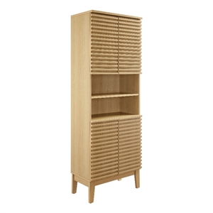 Pemberly Row Contemporary Tall Bathroom Storage Cabinet in Oak
