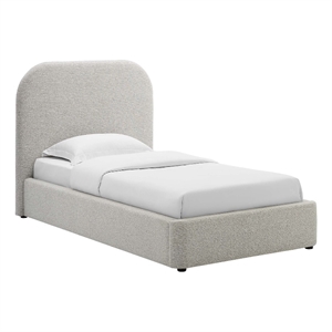 Pemberly Row Curved Twin Platform Bed in Heathered Weave Light Gray