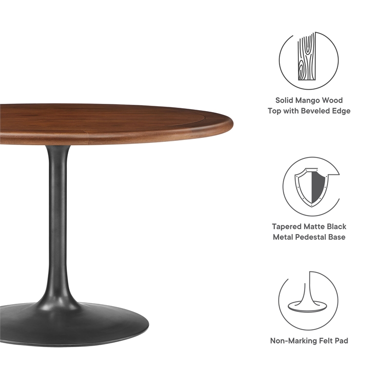 Pemberly Row Contemporary Mango Wood Top Dining Table in Black Walnut