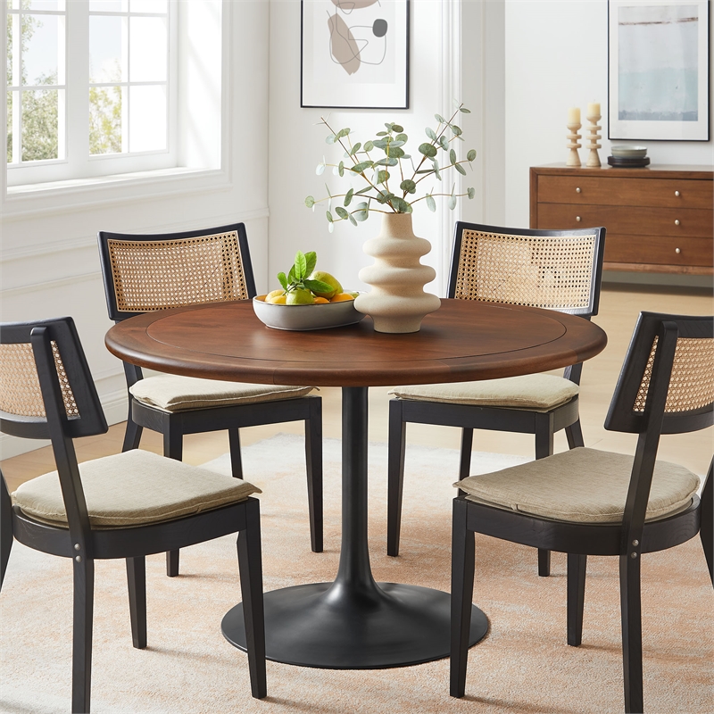 Pemberly Row Contemporary Mango Wood Top Dining Table in Black Walnut