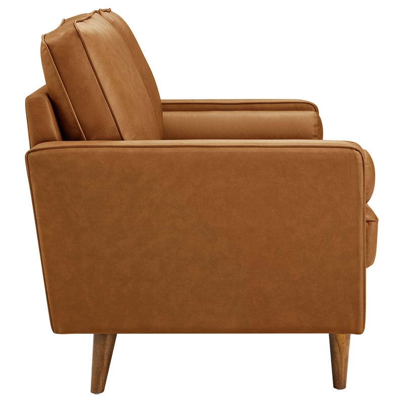 Pemberly Row Vegan Leather Upholstered Buiscut Tufted Loveseat in Tan