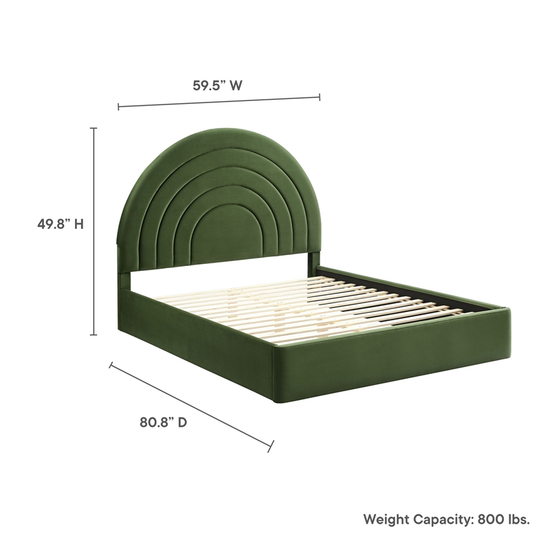 Pemberly Row Performance Velvet Upholstered Full Platform Bed in Moss Green