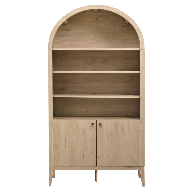 Pemberly Row Contemporary Storage Display Cabinet Bookshelf in Light Oak