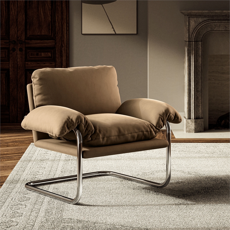 Pemberly Row Contemporary Velvet Upholstered Accent Chair in Taupe