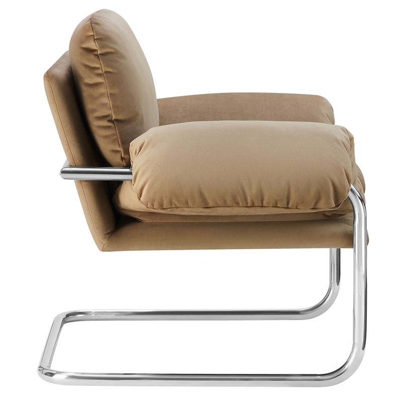 Pemberly Row Contemporary Velvet Upholstered Accent Chair in Taupe
