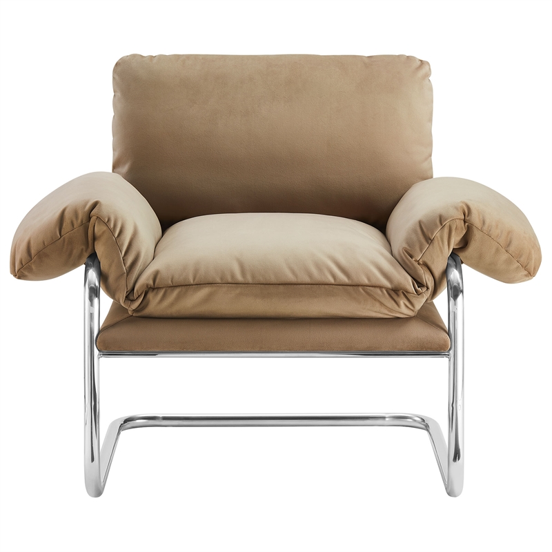 Pemberly Row Contemporary Velvet Upholstered Accent Chair in Taupe