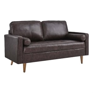 Pemberley Row Leather Brown Loveseat Rectangular Dense Foam Padding 61.5&quotW Unassembled