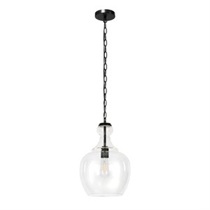 Pemberly Row Contemporary 11&quot Blackened Bronze Metal/Glass Pendant