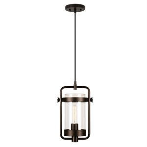 Pemberly Row Contemporary 11&quot Blackened Bronze Metal/Glass Pendant