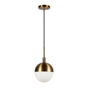 Pemberly Row Handcrafted Contemporary 8&quot Brass Metal/Glass Pendant