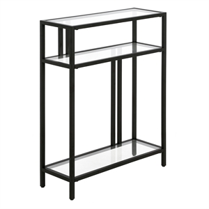 Pemberly Row Contemporary 22&quot Blackened Bronze Metal/Glass Console Table