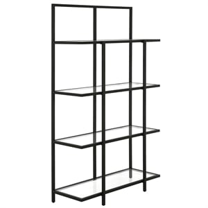 Pemberly Row Contemporary 36&quot Blackened Bronze Metal/Glass Bookcase