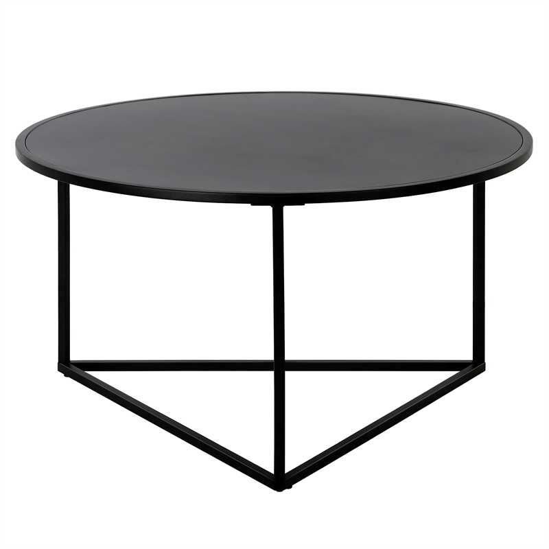 Pemberly Row Contemporary Black Bronze Round Coffee Table with Metal Top