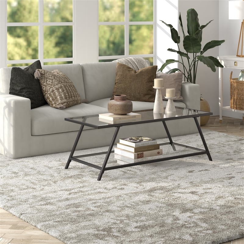 Pemberly Row Handcrafted Industrial Black Bronze Coffee Table
