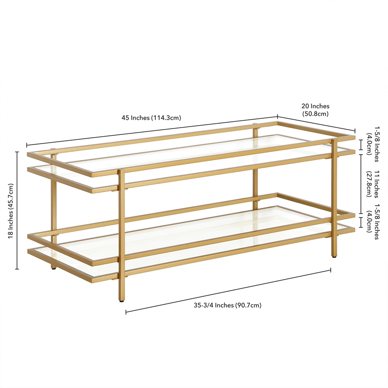 Pemberly Row Handcrafted Contemporary 45 in. Brass Finish Coffee Table