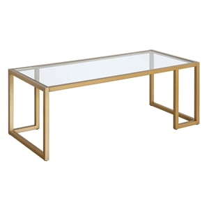 Pemberly Row Contemporary 45&quot Brass Metal/Glass Coffee Table