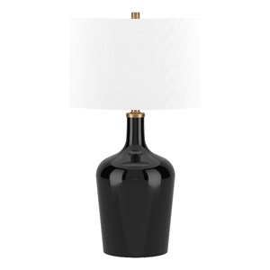 Pemberly Row Farmhouse 15&quot Black Glass/Metal/Fabric Table Lamp