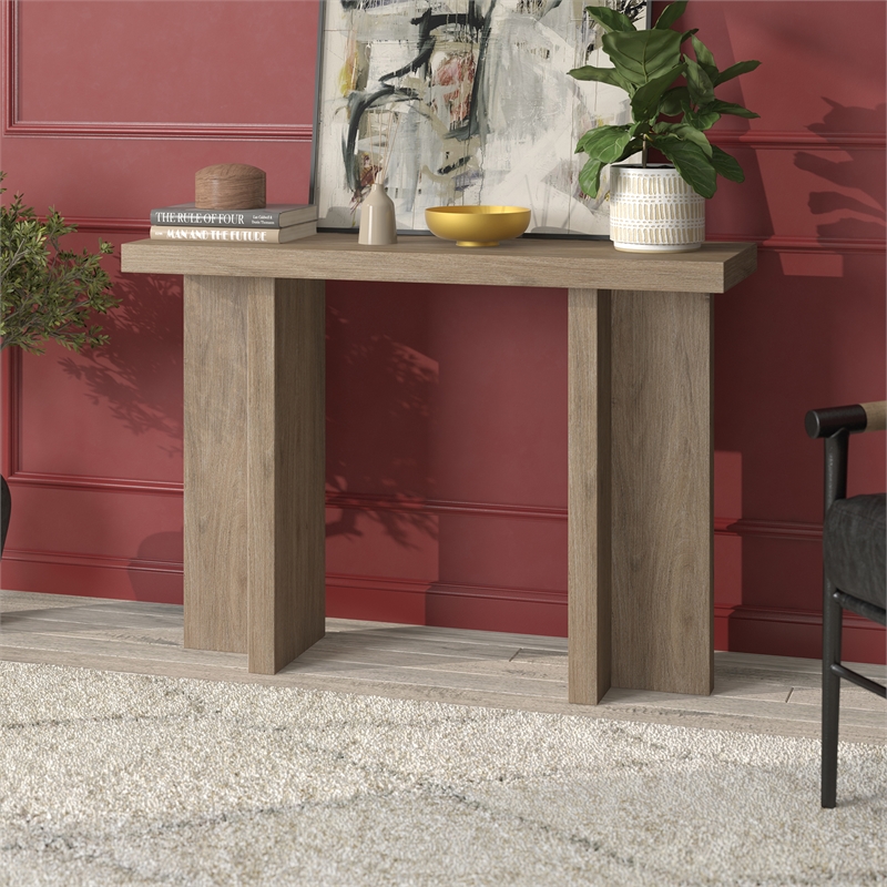 Pemberley Row MDF Antiqued Gray Oak Console Table Rectangular 42
