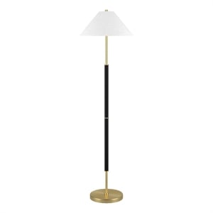 Pemberly Row Contemporary 18&quot Matte Black/Brass Metal/Fabric Floor Lamp
