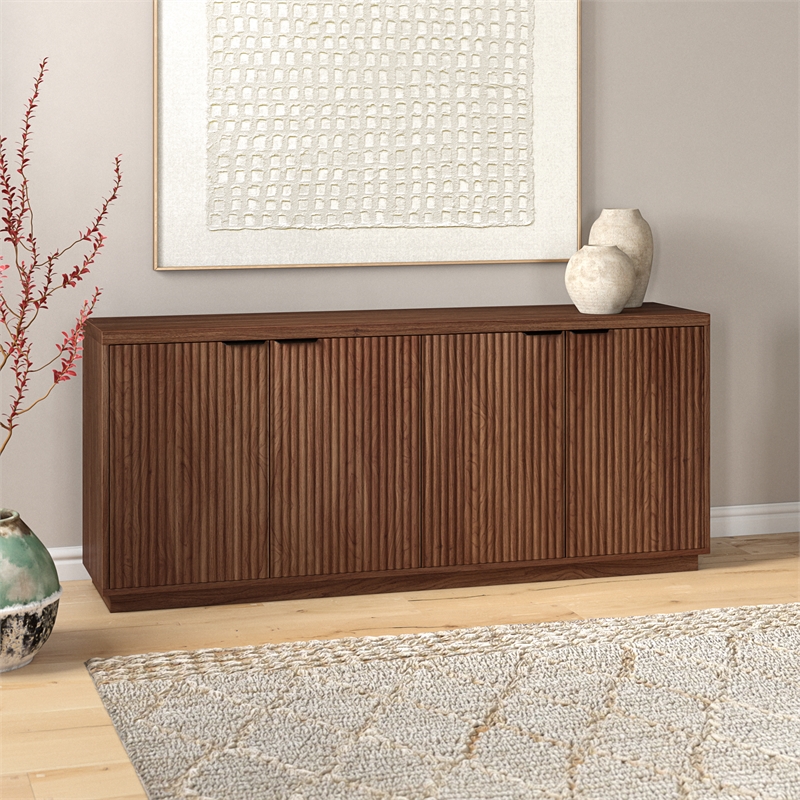 Pemberley Row Engineered Wood Satin Walnut Buffet Table Rectangular Adjustable Shelves 68