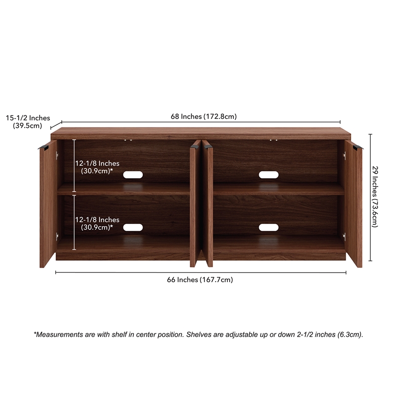 Pemberley Row Engineered Wood Satin Walnut Buffet Table Rectangular Adjustable Shelves 68