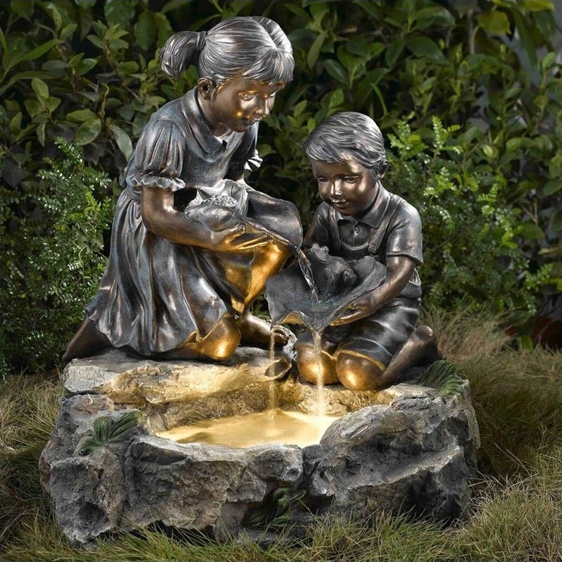 Pemberley Row Polyresin Bronze Fountain Rectangular Built-In Light 24