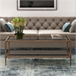 Pemberly Row Modern Rectangle Coffee Table in Brass and Gold with Mirrored Shelf