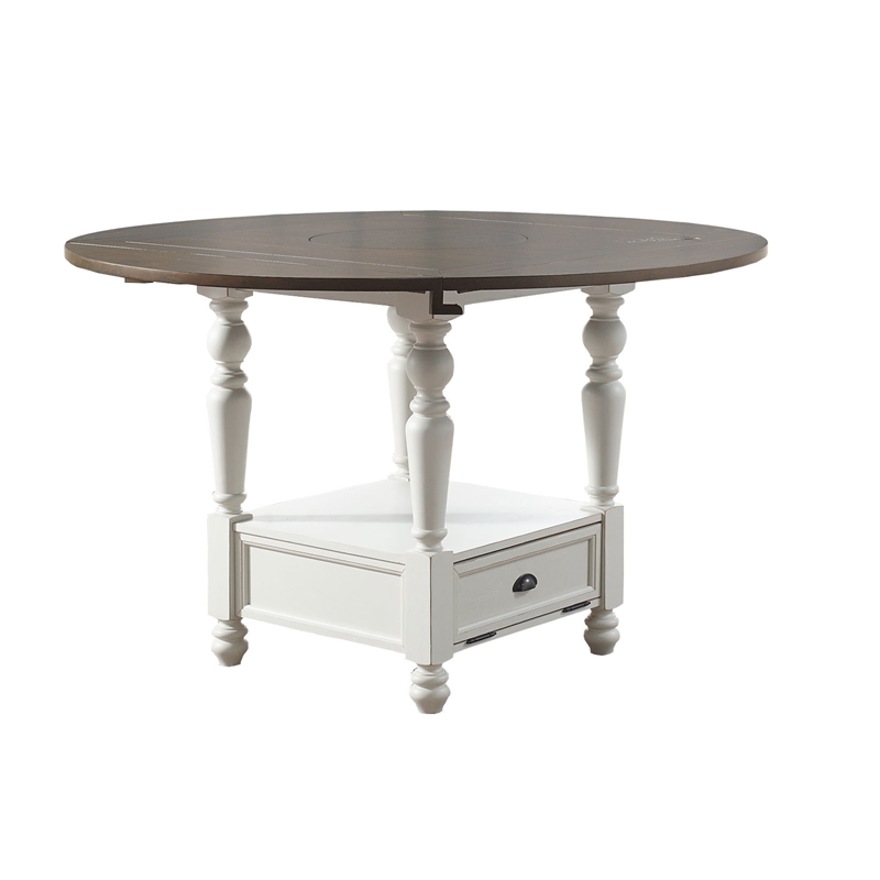 Pemberley Row Hardwood Ivory and Dark Oak Counter Height Table Round Drop Leaf 60