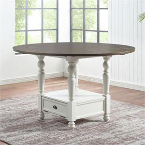 Pemberley Row Hardwood Ivory and Dark Oak Counter Height Table Round Drop Leaf 60&quot Unassembled