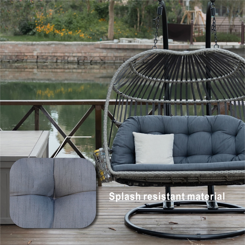 Pemberly Row Double Seat Patio Swing Chair with Gray Cushion