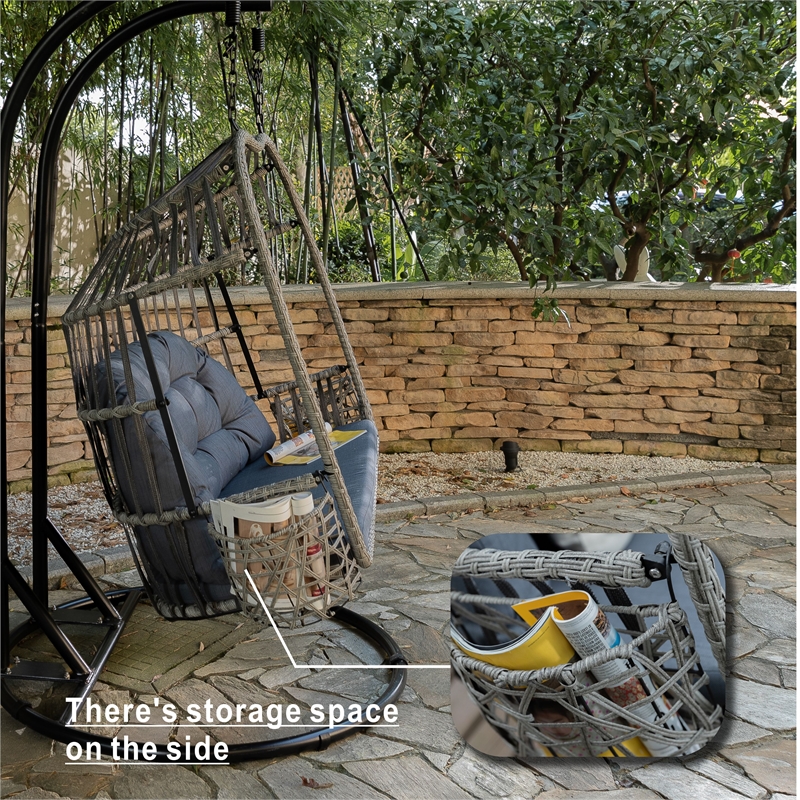 Pemberly Row Double Seat Patio Swing Chair with Gray Cushion