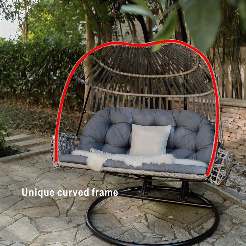 Pemberly Row Double Seat Patio Swing Chair with Gray Cushion