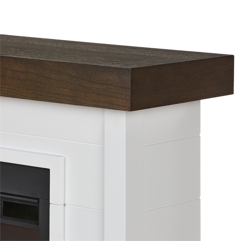 Pemberly Row Solid Wood Steel Glass Landscape Electric Fireplace in White
